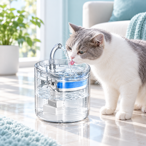 Gato bebiendo de la fuente inteligente para mascotas